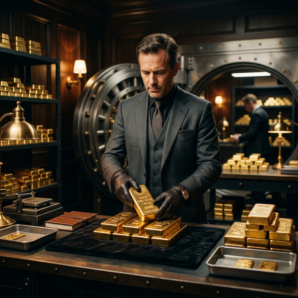 professional handling gold bars luxury dark environment