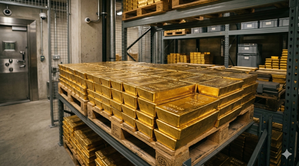 gold bars stacked dark background dramatic studio lighting