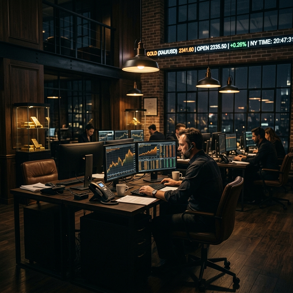 gold trading office dark aesthetic